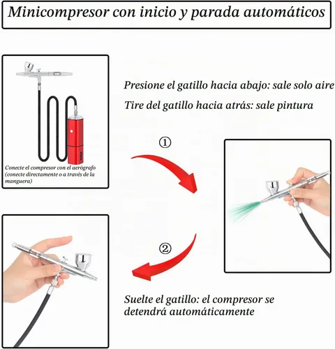 Vista 3 de Kit de aerógrafo Casubaris con compresor, kit de aerógrafo portátil recargable sin cable, pluma de aerógrafo de doble acción con parada automática