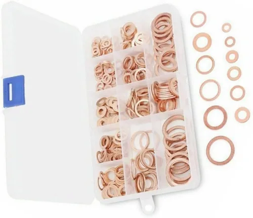 Vista 8 de for Solid Copper Gasket Set 15 Sizes Oil Pan Seal for Solid Copper 150 pieces, 15 metric sizes M5- for m22, organized plastic case, easy storage