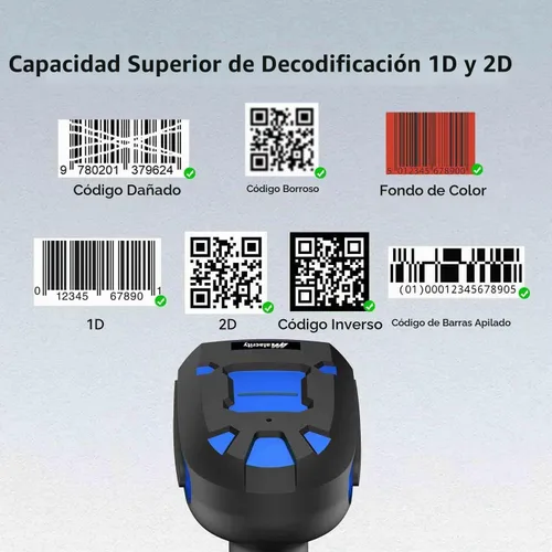 Vista 5 de Alacrity Escáner de Código de Barras Industrial 2D Mejorado con Soporte de Carga Inalámbrica, Distancia de Transmisión de 1968 Pies 433MHz Azul-2D