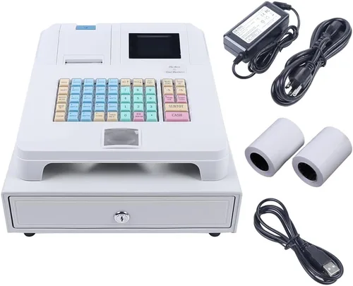 Vista 10 de Caja registradora electrónica para pequeñas empresas con cajón de efectivo, pantalla LED digital orientada al cliente, impresión térmica de recibos