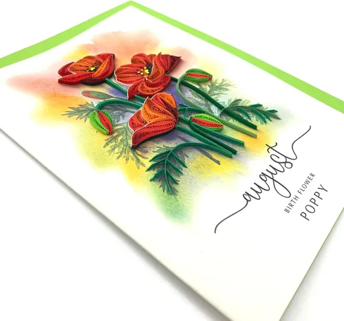 Vista 3 de Tarjeta de Flor de Nacimiento, Tarjeta Floral de Quilling Hecha a Mano para Cumpleaños, Aniversario, Flor de Mes de Nacimiento para Mamá, Mujeres