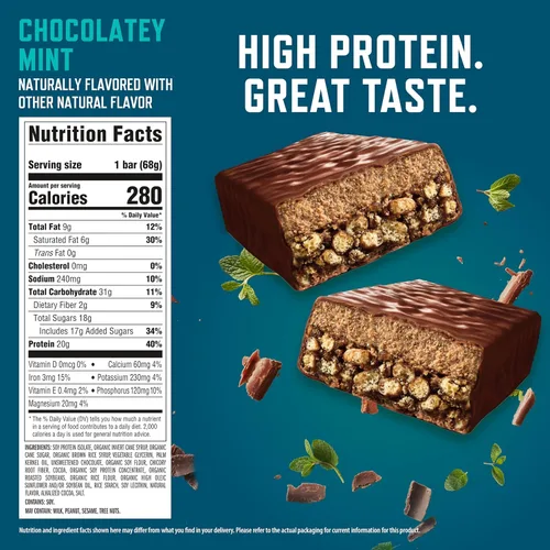 Vista 2 de CLIF BUILDERS - Barras de proteínas - Chocolate Mint - 0.71 oz de proteína - Sin gluten (2.4 onzas, 6 unidades)