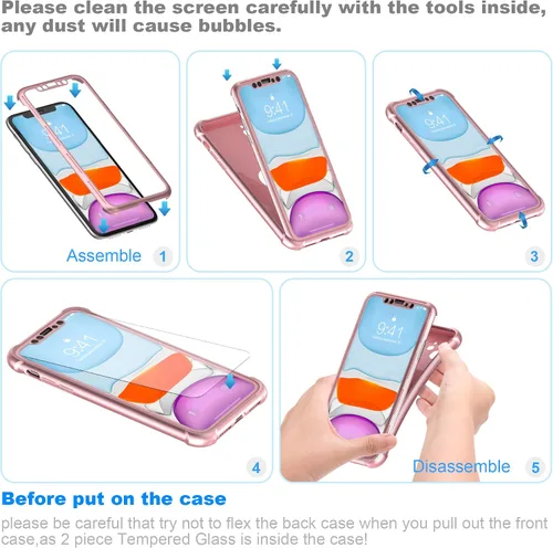 Vista 7 de ORETECH - Funda 3 en 1 para iPhone 11 con 2 protectores de pantalla, color oro rosa Full Body Shockproof Design Smooth Texture,15FT Military