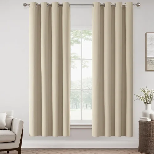 Vista 91 de ChrisDowa Cortinas 100% Opacas de Abedul Sólido de 45 Pulgadas de Largo, 2 Paneles para Dormitorio y Sala de Estar, Estilo Granja Oscurecedoras