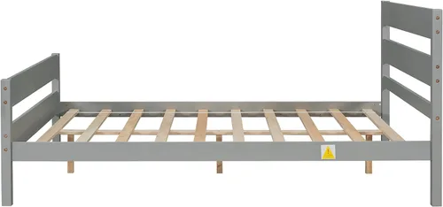 Vista 5 de Marco de cama de plataforma de madera maciza tamaño matrimonial con cabecera de madera, listones resistentes, soporte de cama individual para niños