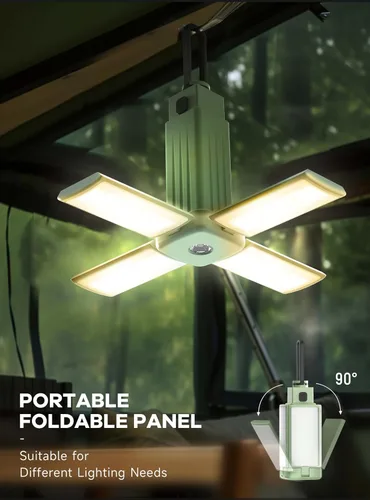 Vista 2 de Linterna de campamento, linterna recargable de 3 colores de temperatura, 4 modos de luz, luces de campamento plegables con 4 paneles plegables