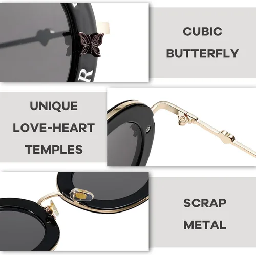 Vista 5 de SHEEN KELLY Gafas de sol redondas retro para mujeres y hombres, diseño de abeja, tonos negros, montura de metal, estilo elegante, unisex