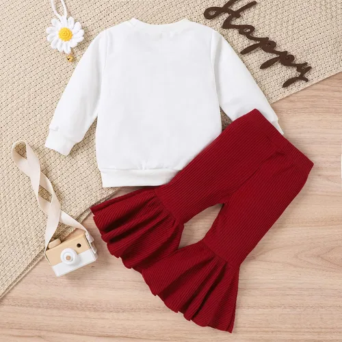Vista 2 de Toddler Girls Valentine's Day Long Sleeve Letter T Shirt Pullover Tops Bell Bottoms Pants Kids Girl Outfits Teens