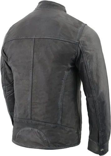 Vista 4 de Milwaukee Leather SFM1830 - Chaqueta de cuero negro y gris con triple puntada para hombre