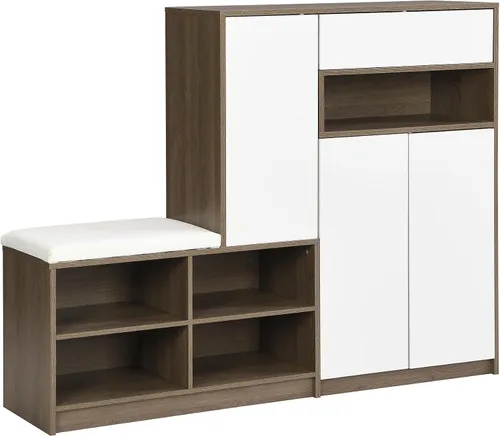 Vista 7 de LUMISOL Zapatero con asiento acolchado para entrada, organizador multifuncional de almacenamiento de zapatos con estantes ajustables, organizador