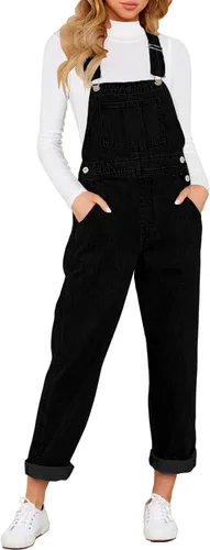 Vista 26 de luvamia - Overol de mezclilla ajustable y elástico para mujer, con pechera, jeans, pantalones, jumpsuits A1 Cody Blue