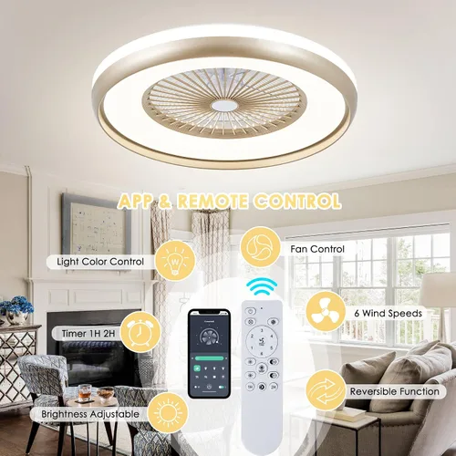 Vista 7 de Ventilador de techo sin aspas de 24 pulgadas con control remoto de luz, ventiladores de techo LED inteligentes con control de aplicación, ventilador