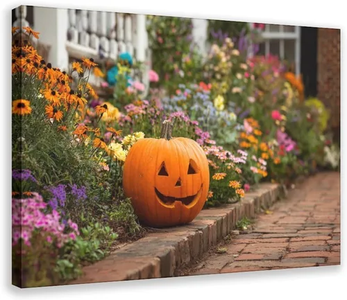 Vista 21 de JDBeehpy Spooky Halloween Cemetery Scene Wall Art Jack - O' - Lanterns Poster Mysterious Night Sky Frame Canvas Print PaintingCreepy Decor Mural