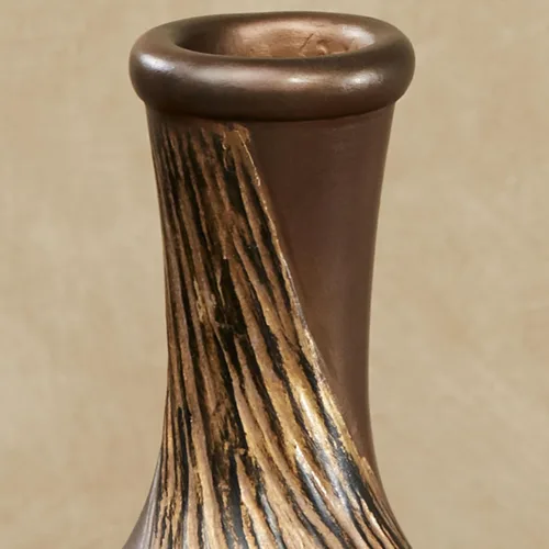 Vista 4 de Juego de 2 jarrones de mesa modernos decorativos de bronce dorado con textura de remolino