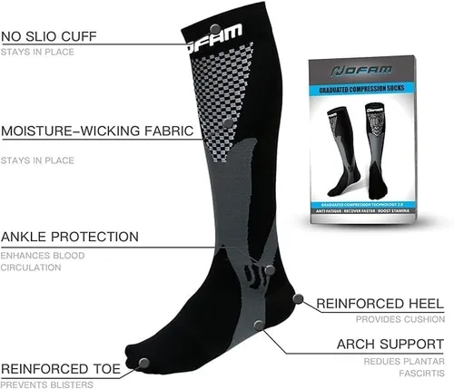 Vista 2 de HOFAM 2 pares de calcetines de compresión para mujeres y hombres, 20-30mmHg, calcetines de apoyo atlético graduados para correr, enfermeras
