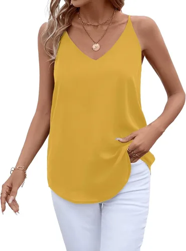 Vista 48 de Camiseta de chifón con tirantes delgados ajustables y cuello en V