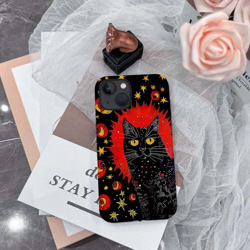 Vista 7 de CARLOCA Funda compatible con iPhone 14, funda de gato negro para iPhone 14, TPU suave + policarbonato duro 2 en 1, funda protectora antiarañazos a