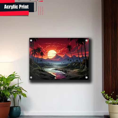 Vista 4 de Neon Sunset Vibes Florida Synthwave Sunset Framed poster Print, Retro Miami Style Wall Art, Decor poster, Art Print