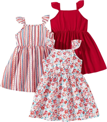 Vista 8 de Vestidos para niñas Vestidos para niñas pequeñas Paquete de 3 Vestido casual de fiesta con estampado patinador acampanado tipo A Vestido de verano