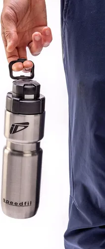 Vista 8 de Speedfil Speedflask - Botella de agua deportiva de acero inoxidable aislada al vacío de 21 onzas con tapa trasera de rebote 2.0 (plateado)