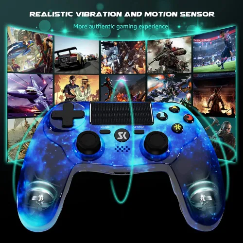 Vista 2 de CHENGDAO 2 Pack Wireless Controller for PS4, Double Shock Controller Compatible with Playstation 4 ProSlimPC with Sensitive Touch Pad,Mini LED