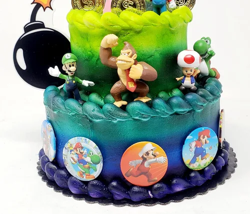Vista 3 de Mario Brothers - Juego de decoración para pastel de cumpleaños con Mario y sus amigos