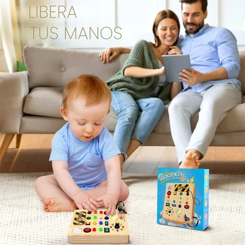 Vista 7 de TINTECUSA Tablero Ocupado con Luz LED, Juguetes Sensoriales de Madera para Niños Pequeños, Juguete Musical Montessori para Avión, Actividades