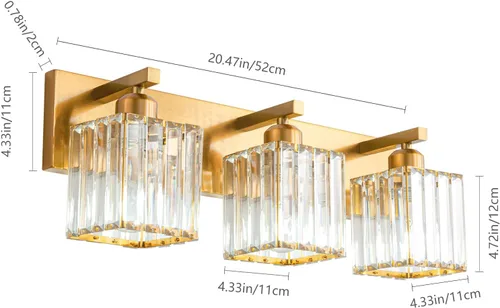 Vista 5 de ZHLWIN Moderna lámpara de tocador de baño de cristal dorado, 3 luces, moderna lámpara de pared de baño dorada 002 dorado 3 luces