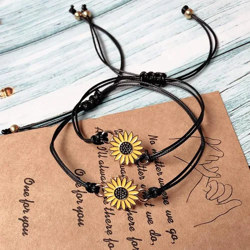 Vista 6 de Pulsera tobillera con diseño de girasol, pulsera ajustable de amistad con diseño de girasol, el mejor regalo para mejores amigos, pareja, familia