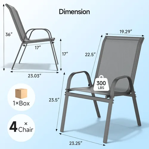 Vista 2 de ONBRILL Juego de 4 sillas de patio, sillas de comedor apilables para Gris