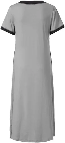 Vista 6 de Camisón largo para mujer, súper cómodo, manga corta, sólido, ropa de descanso, casual, vestido de dormir, talla grande, ropa de dormir con bolsillo