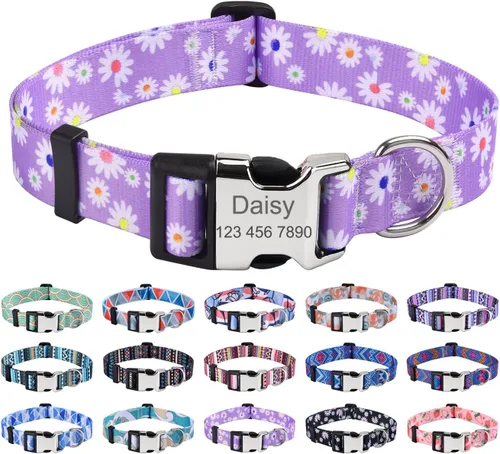 Vista 28 de Mihqy Collares de perro personalizados, collar de perro personalizado con nombre y número de teléfono, múltiples patrones y 4 tamaños de collar