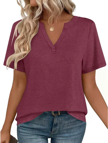 Vista 19 de Zeagoo Camisetas de manga corta con cuello en V para mujer, bonitas, elegantes, casuales, para negocios, trabajo, blusa