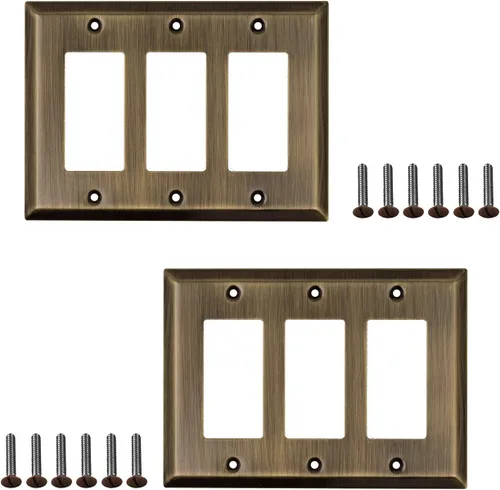 Vista 12 de Placas de pared decorativas clásicas de latón antiguo Enchufe eléctrico y cubiertas de interruptor Estilo: 1 Gang Decorator (paquete de 4)