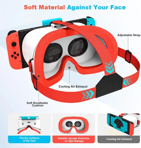 Vista 3 de MVPTGRS Upgraded VR Headset for Original Nintendo Switch & Switch OLED Model, Virtual Reality Glasses with Adjustable HD Lenses and Comfortable Head