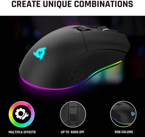 Vista 4 de KLIM Blaze - Mouse inalámbrico recargable para juegos RGB nuevo 2022 sensor de alta precisión y batería de larga duración 7 botones