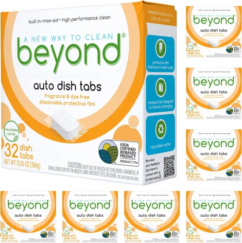 Vista 8 de Beyond Comprimidos para lavavajillas automáticos [32 tabletas] - Sin fragancia y colorantes - Certificado a base de biológicas. Potentes.