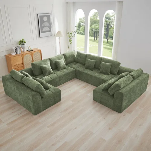 Vista 48 de Sofás seccionales modulares de 110 pulgadas para sala de estar, sofá seccional comprimido sin hueso, sofá de espuma viscoelástica tapizado de 3 Beige