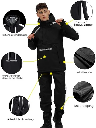 Vista 4 de Traje de esquí para hombre, nuevo traje de nieve para invierno, chaqueta de nieve cálida, resistente al viento, pantalones de snowboard gruesos