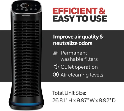 Vista 2 de Honeywell Air Genius HFD360 - Purificador de aire para el hogar, habitaciones grandes de hasta 1268 pies cuadrados con filtro permanente y lavable