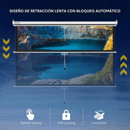 Vista 6 de WASJOYE 100'' Pantalla de Proyector Manual Plegable - Pantalla de Proyección Retráctil 4K HD con Bloqueo Automático - Pantalla de Proyector 16:9