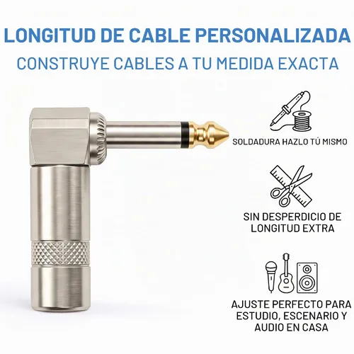 Vista 2 de Enchufe de ángulo recto de 90 grados de audio de 1/4 pulgadas, conector de soldadura TS mono macho resistente de 0.250 in para cables de altavoz