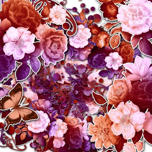 Vista 2 de HANATABA - Paquete de papel (15 hojas de 8 x 11 pulgadas), diseño de flores nocturnas y mariposas HANATABA vintage Art Deco para manualidades