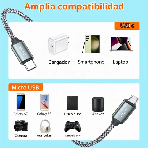 Vista 3 de JXMOX Cable USB C a Micro USB, (3.3 pies, paquete de 2) Cable Cargador Tipo C a Micro USB, Admite Carga y Sincronización Compatible