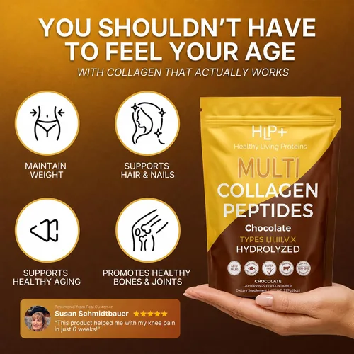 Vista 4 de Healthy Living Proteins - Polvo de péptidos multicolágeno hidrolizados tipo I, II, III, V y X, bovino alimentado con pasto, marino capturado