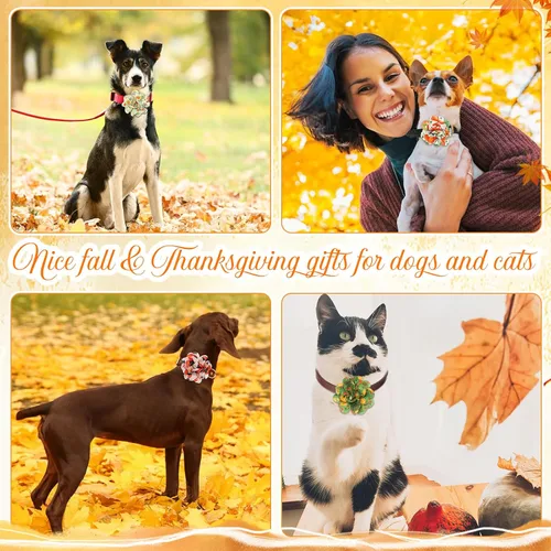 Vista 5 de Silkfly 60 piezas de collar de otoño para perro, flores a granel, collar de flores de Acción de Gracias, corbatines, accesorios para perros