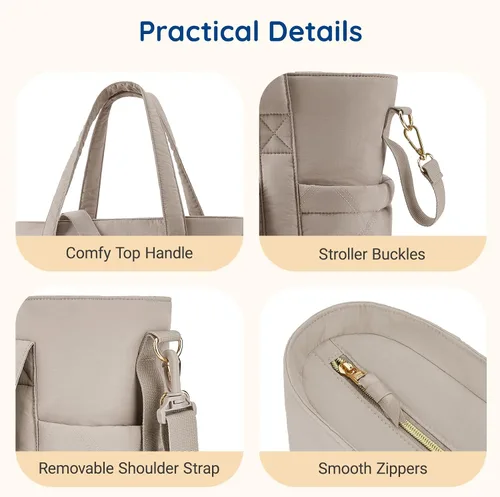 Vista 6 de Mommore Bolso para pañales pequeño con bolsillos aislados, bolso ligero de maternidad con correas para cochecito, para enfermera, gimnasio, viaje
