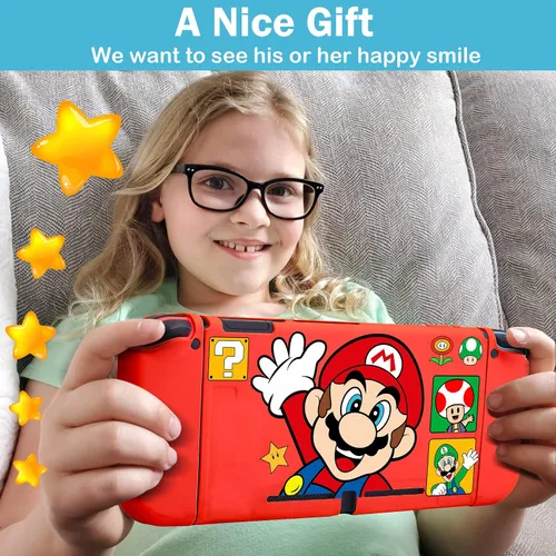 Vista 6 de Xcitifun Diseñada para Switch OLED, funda de TPU OLED para niñas y niños, linda carcasa protectora Kawaii compatible con Switch OLED Controller