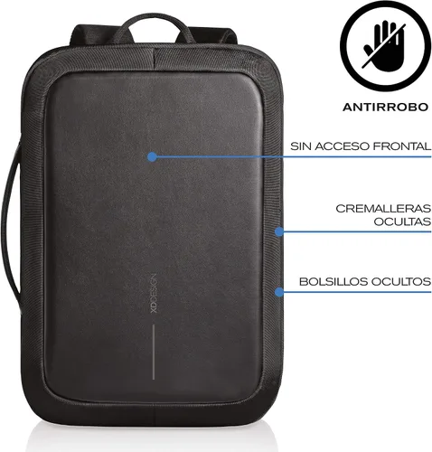 Vista 3 de XDDesign Bobby Bizz - Mochila antirrobo para laptop de 10 litros con funda acolchada para laptop de 15.6 pulgadas, bloqueo de contraseña Negro