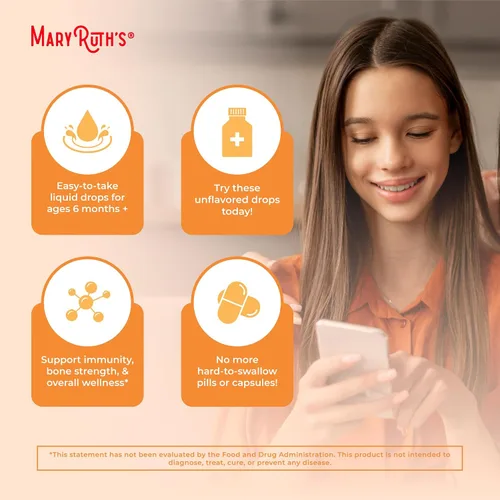 Vista 6 de MaryRuth Organics Vitamina D USDA Orgánica VIT D3 Líquido Sin Azúcar Spray Líquido de VIT D de Apoyo Inmunológico para Adultos y Niños Salud
